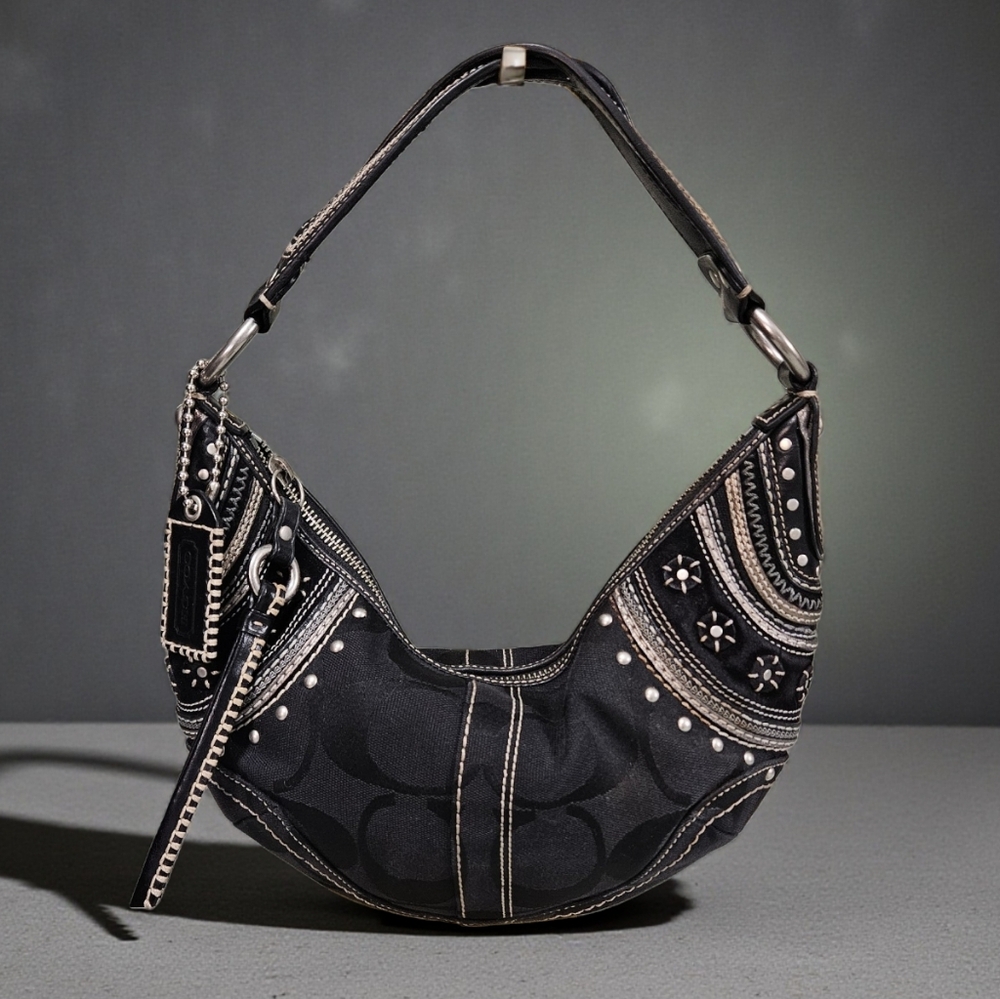 Coach Mia 2006 RARE & Vintage Black & Silver Hobo Set - Picture 2 of 13